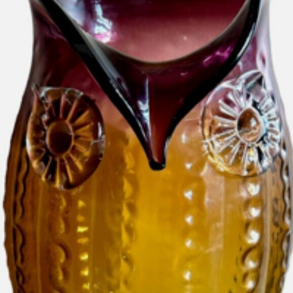 Pier 1 Art Verre Artisanal Owl Glass Vase 13" Owl Amber & Amethyst Ombre - Picture 2 of 5